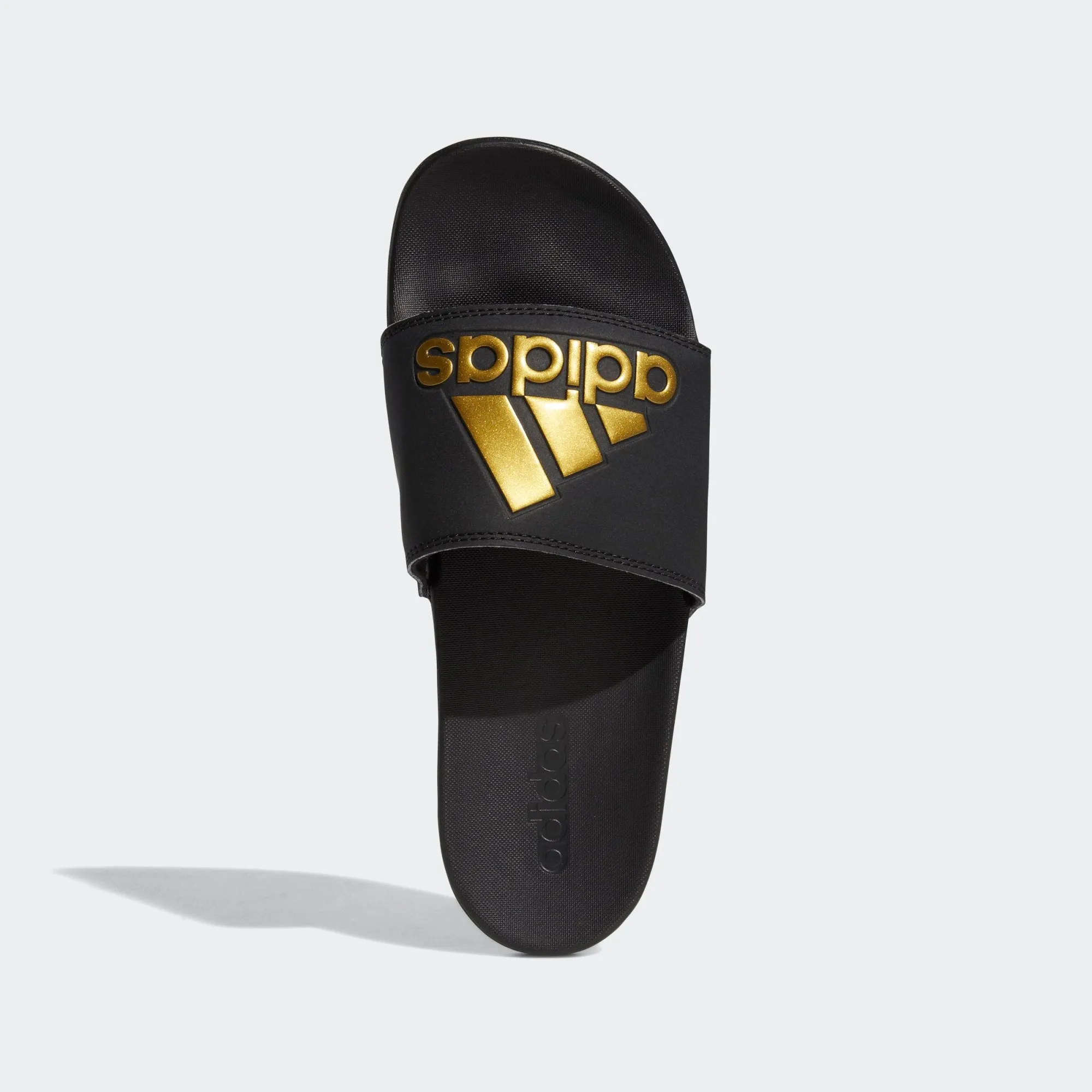 Adidas Adilette Cloudfoam Comfort Slides 3 Stripe Logo (Core Black/Metallic Gold)(EG1850)