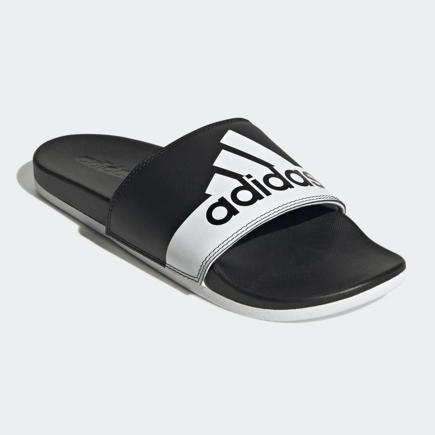 Adidas Adilette Comfort "Half & Half" 3 Stripe Logo Slides (Black/White)(GV9712)