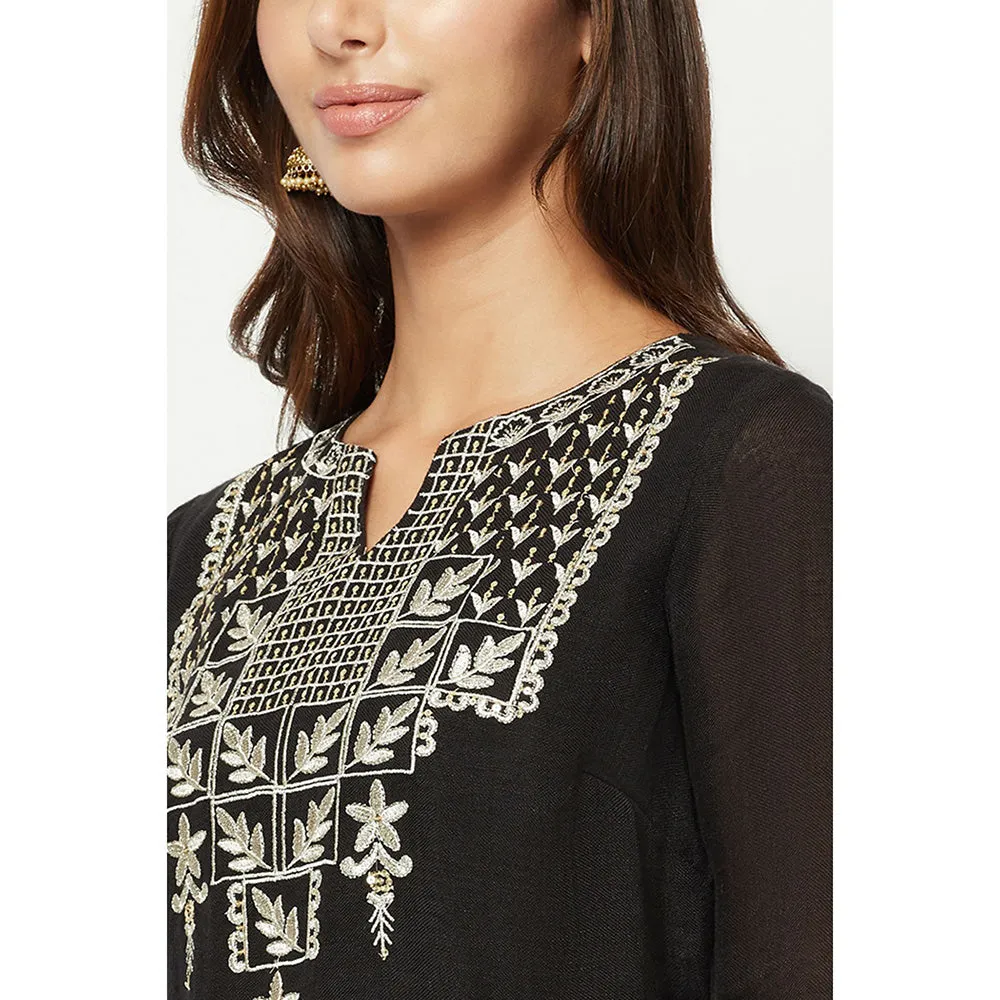 Barara Ethnic Black Embroidered Kurta (Set of 3)