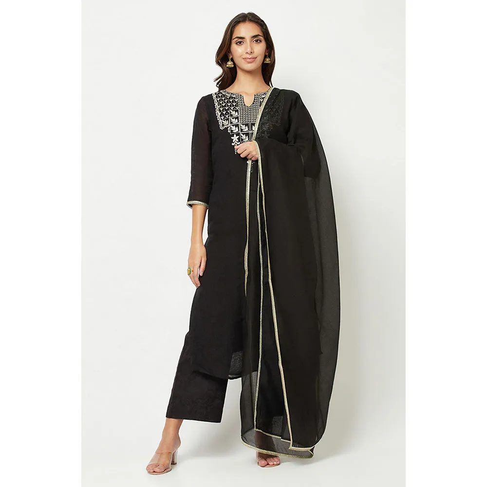 Barara Ethnic Black Embroidered Kurta (Set of 3)