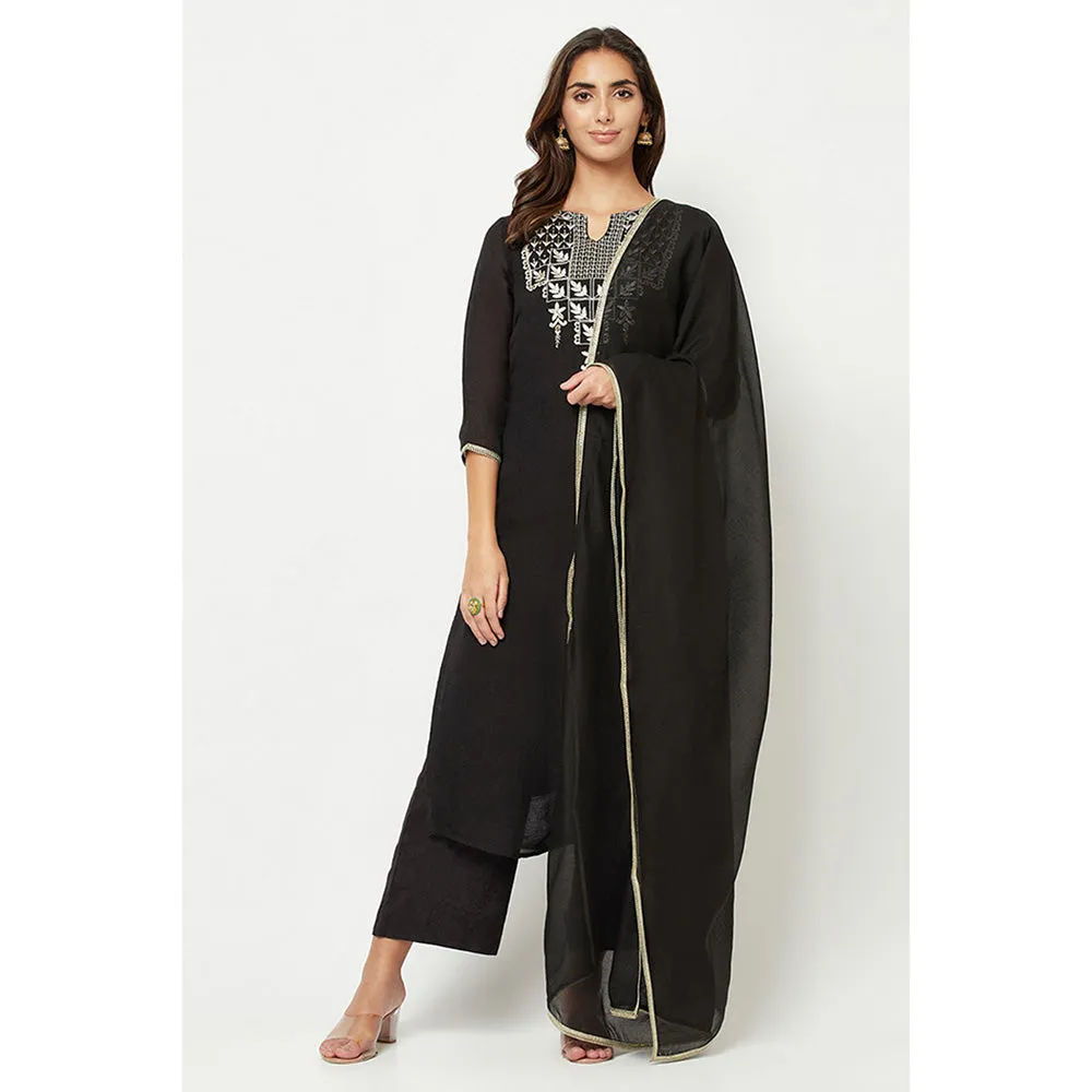 Barara Ethnic Black Embroidered Kurta (Set of 3)
