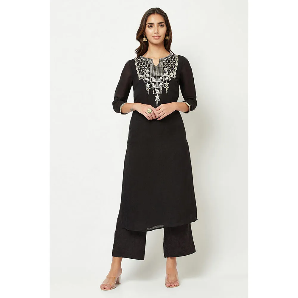 Barara Ethnic Black Embroidered Kurta (Set of 3)
