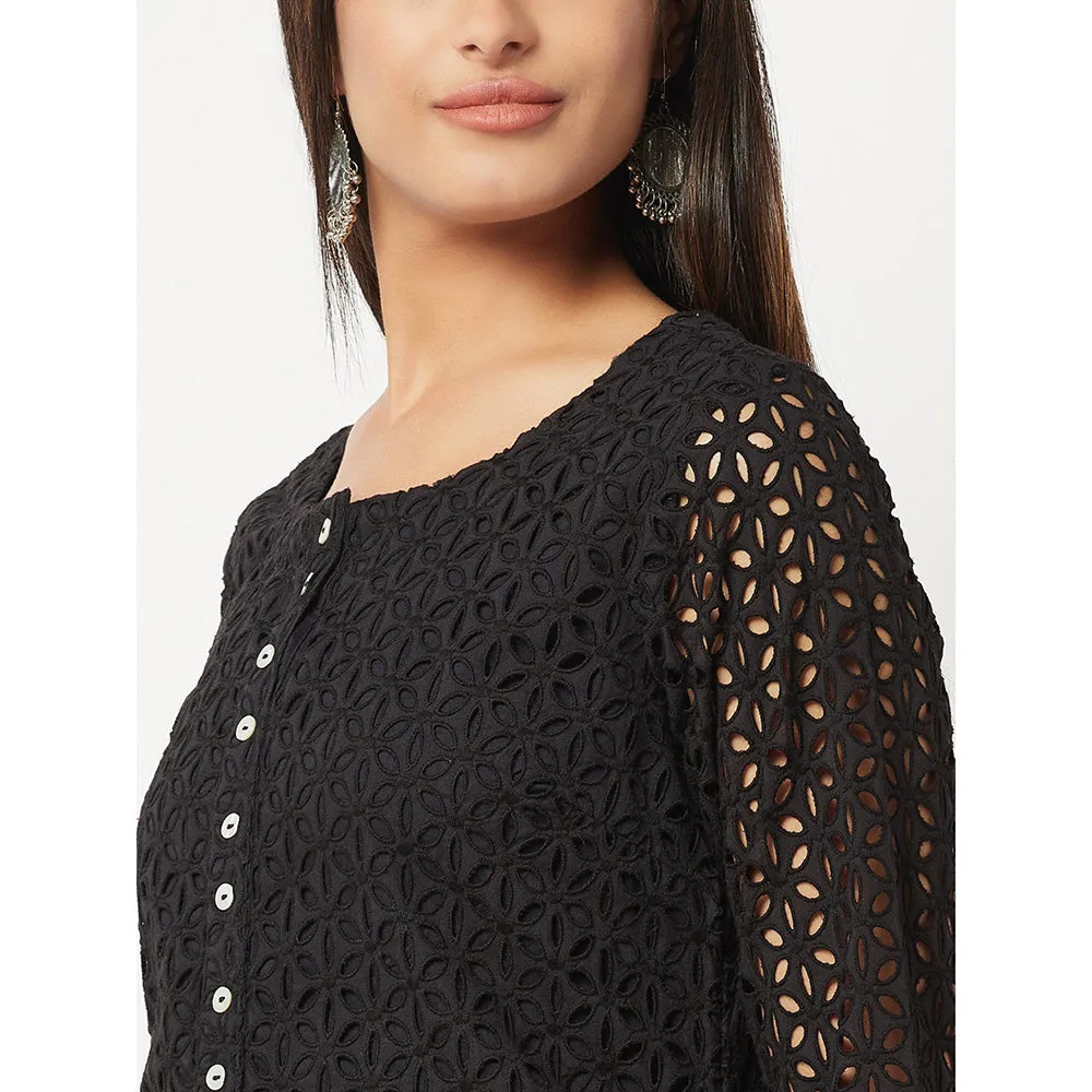 Barara Ethnic Black Schiffli Kurta With Dupatta (Set of 3)