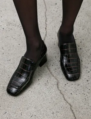 Block Heel Pump Croc Dark Brown