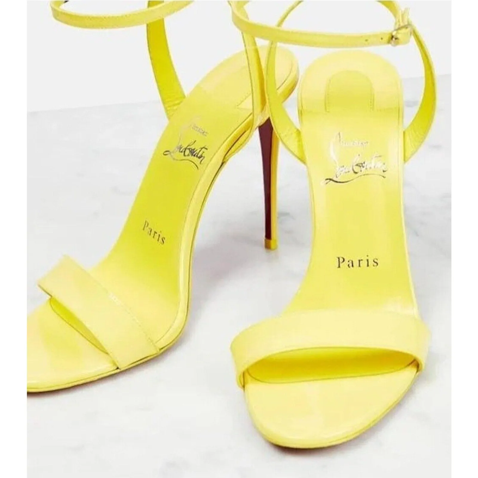 CHRISTIAN LOUBOUTIN Loubigirl 100 Leather Heel Sandals Yellow