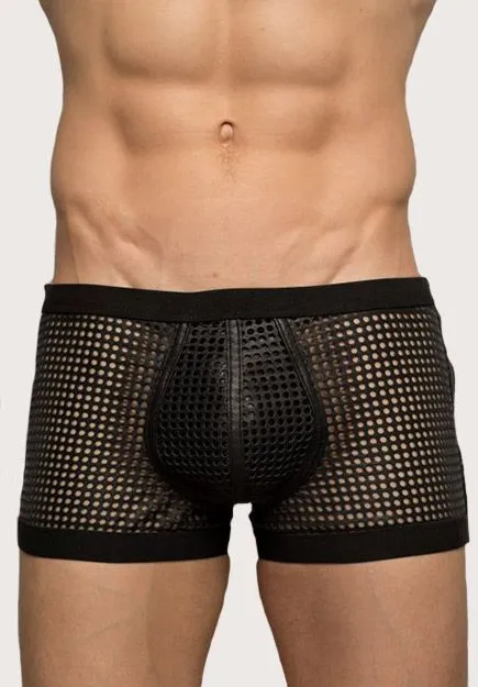 Grecco Leather Shorts- Perforated Mesh