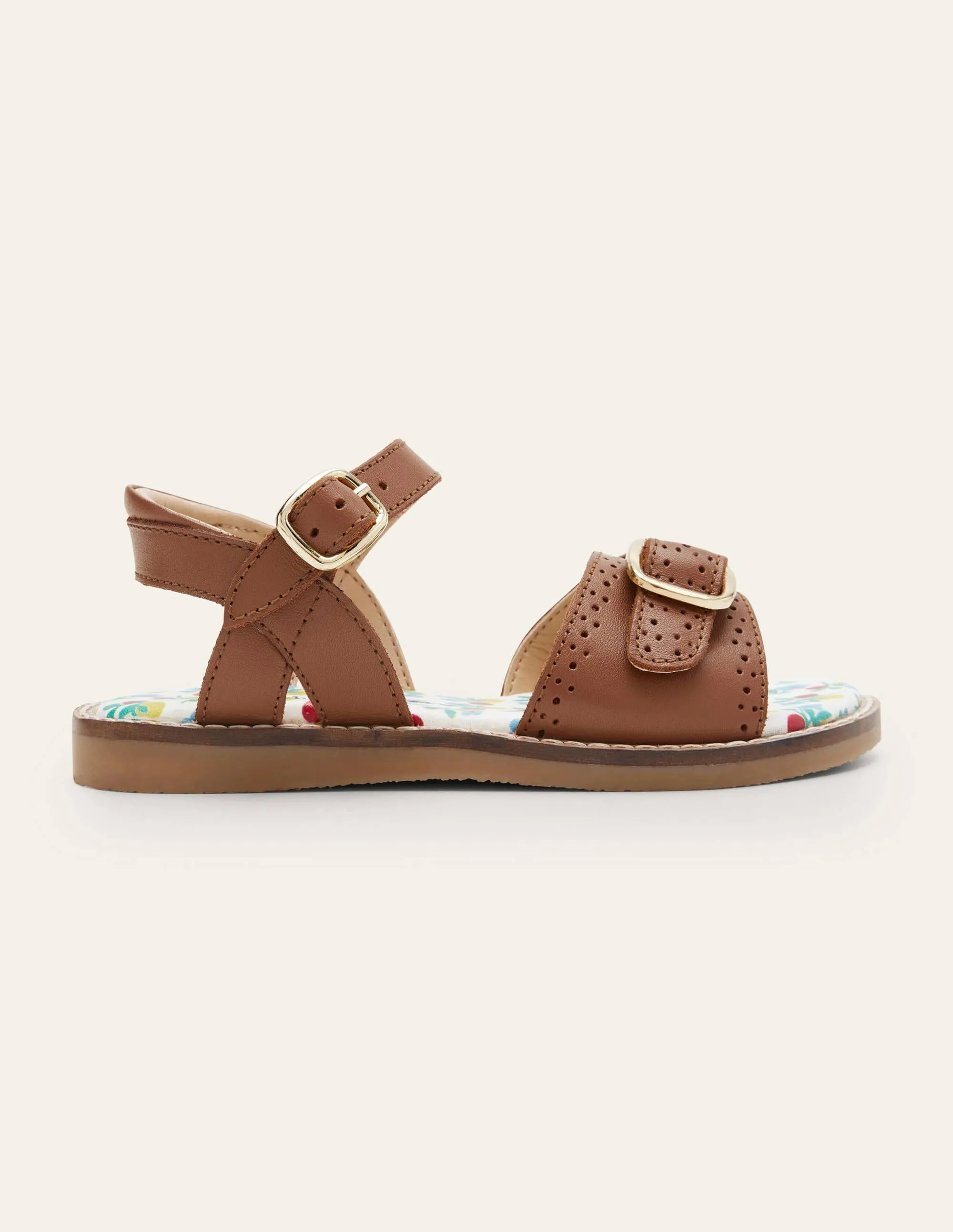 Leather Buckle Sandals-Tan Leather