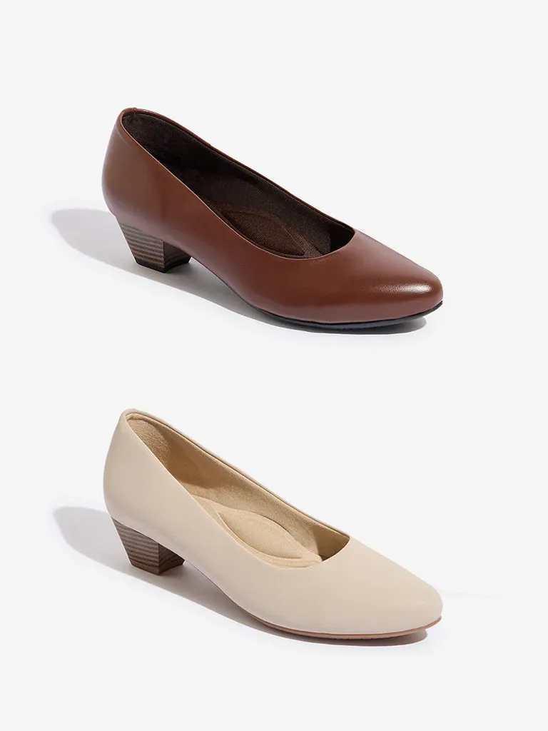 LUNA BLU Brown Solid Pump Shoes