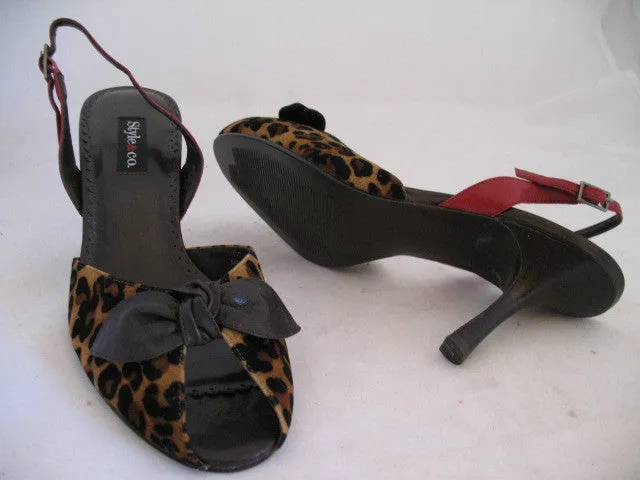 New Style & Co Womens Shoes High Heels Slingback Sandals Open Toe 6 Animal Print