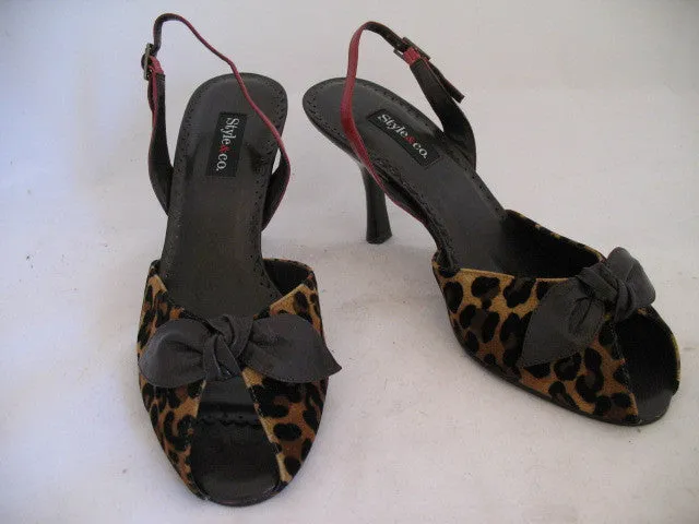 New Style & Co Womens Shoes High Heels Slingback Sandals Open Toe 6 Animal Print