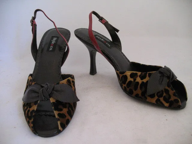 New Style & Co Womens Shoes High Heels Slingback Sandals Open Toe 6 Animal Print