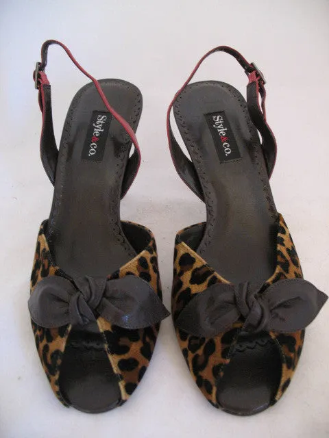 New Style & Co Womens Shoes High Heels Slingback Sandals Open Toe 6 Animal Print