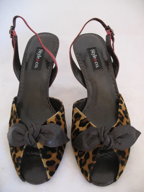 New Style & Co Womens Shoes High Heels Slingback Sandals Open Toe 6 Animal Print