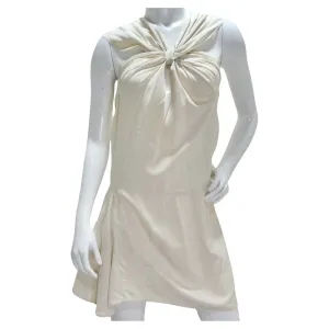Prada Ivory Silk Pleated Knot Mini Dress