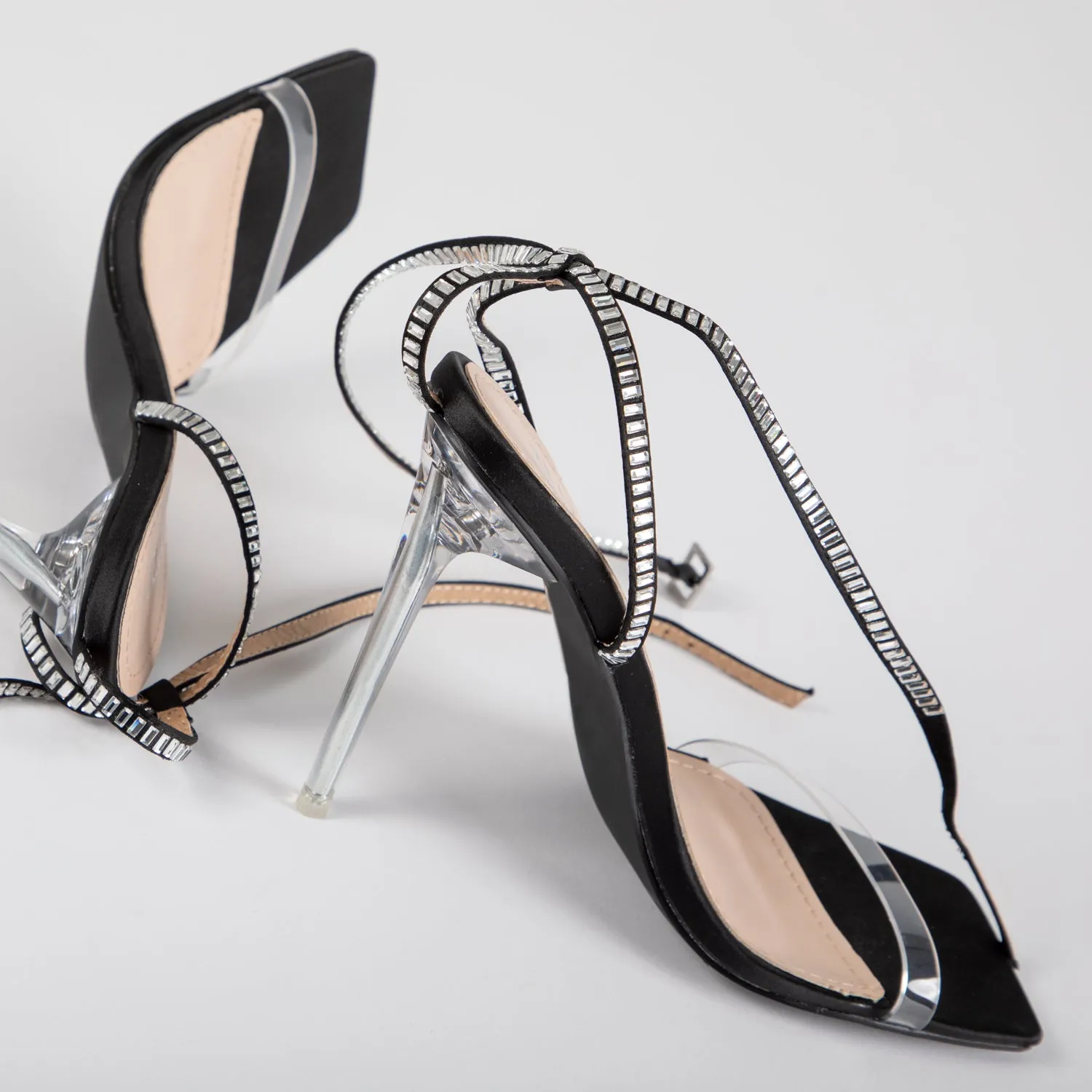 RAID Madrona Strappy Heel in Black Satin
