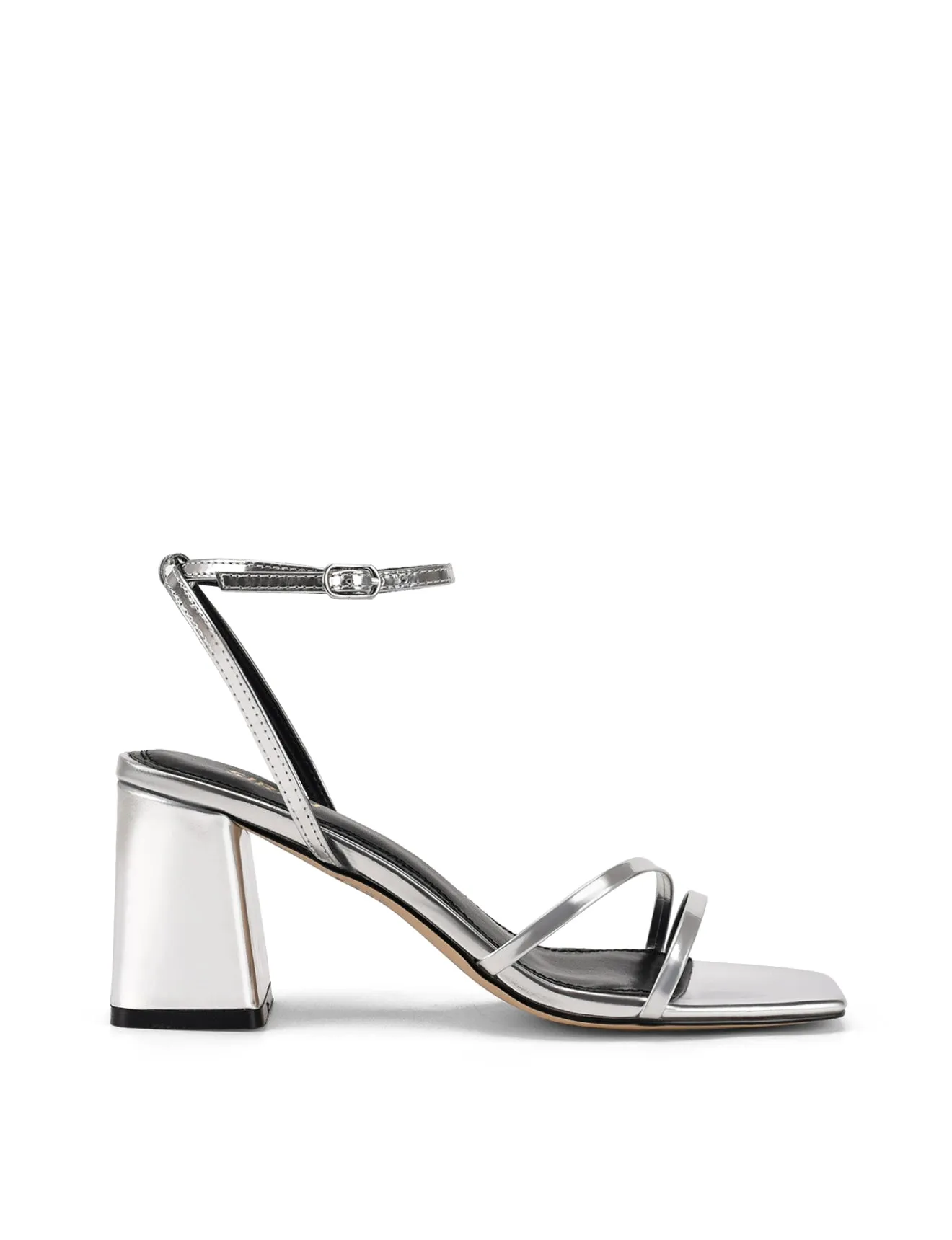 Starling Strappy Block Heels - Silver Mirror Metallic Leather